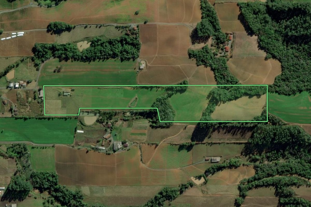 Imagem de satélite do imóvel rural em Petrolândia (SC), com o contorno declarado no CAR desenhado por cima.