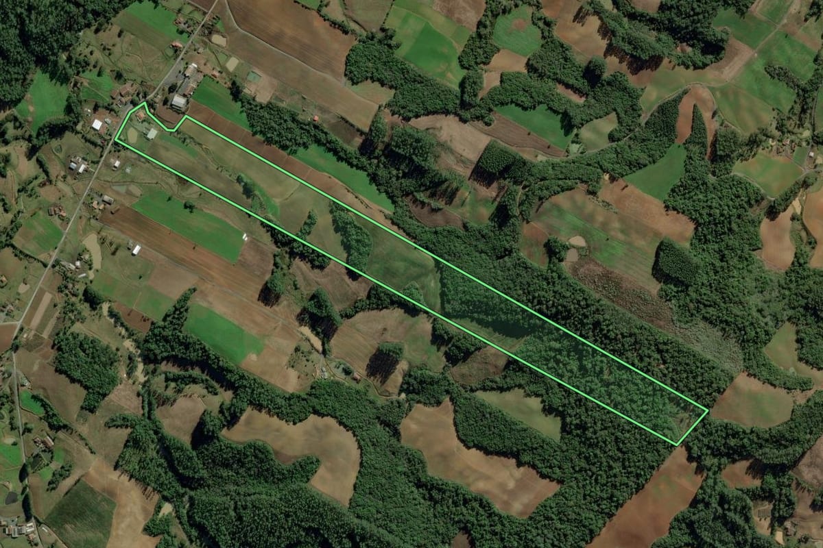 Imagem de satélite do imóvel rural em Petrolândia (SC), com o contorno declarado no CAR desenhado por cima.