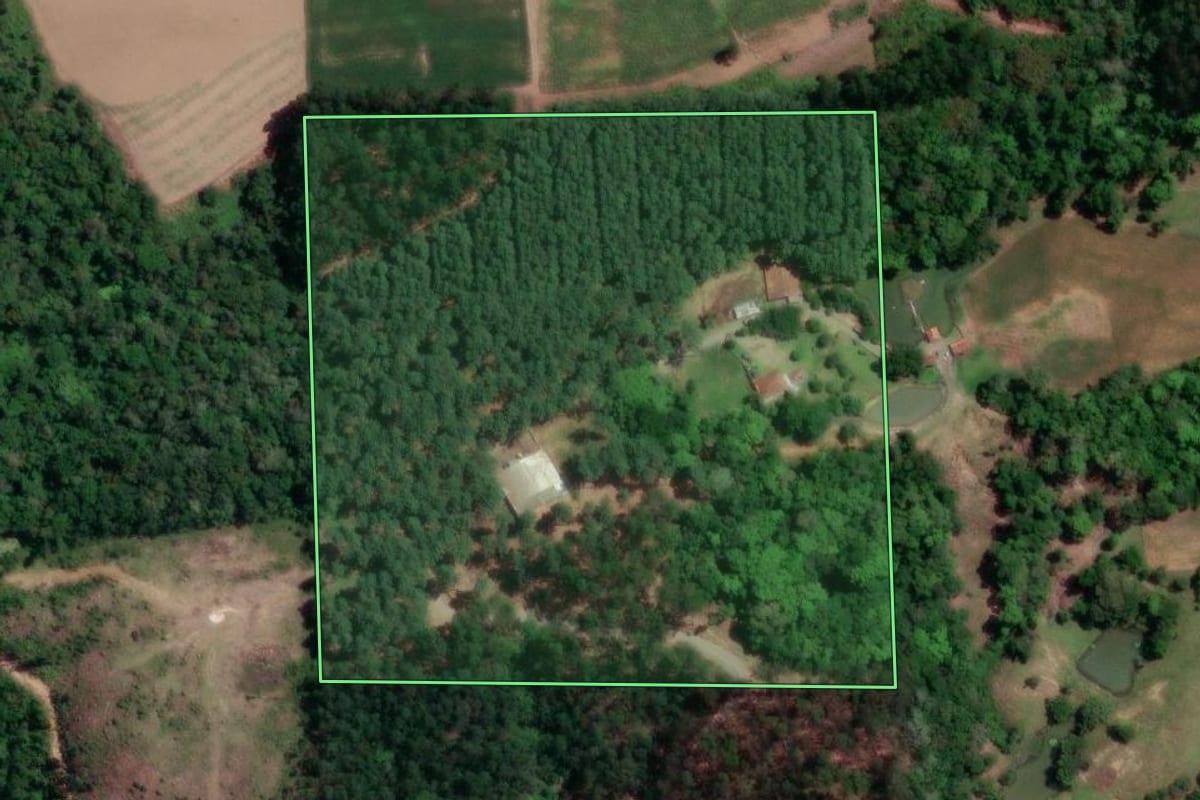 Imagem de satélite do imóvel rural em Petrolândia (SC), com o contorno declarado no CAR desenhado por cima.