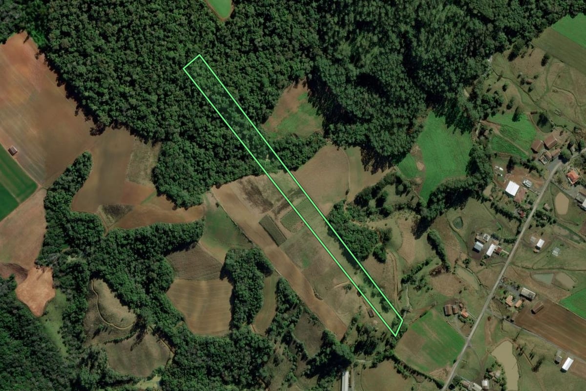 Imagem de satélite do imóvel rural em Petrolândia (SC), com o contorno declarado no CAR desenhado por cima.