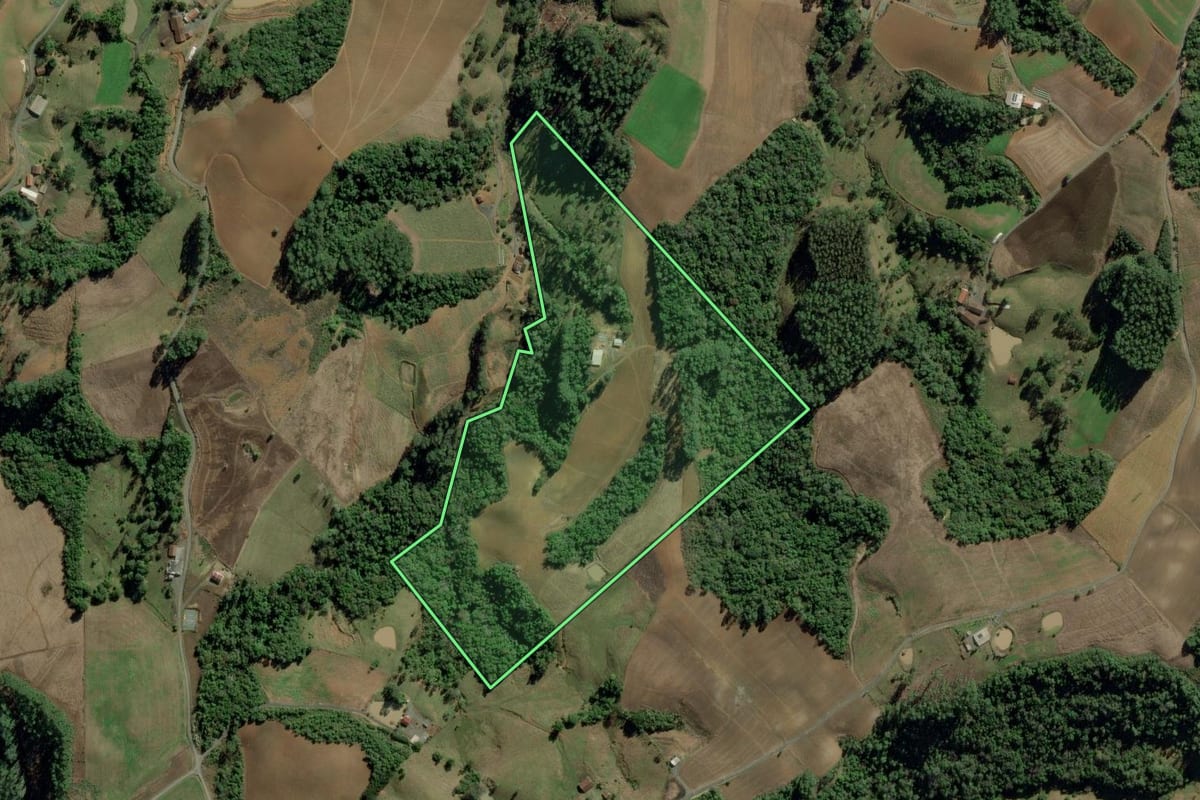 Imagem de satélite do imóvel rural em Petrolândia (SC), com o contorno declarado no CAR desenhado por cima.