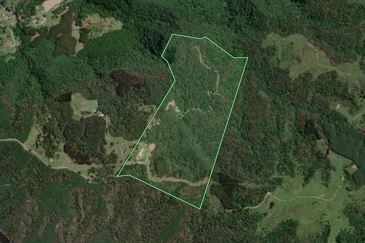 Imagem de satélite do imóvel rural em Petrolândia (SC), com o contorno declarado no CAR desenhado por cima.