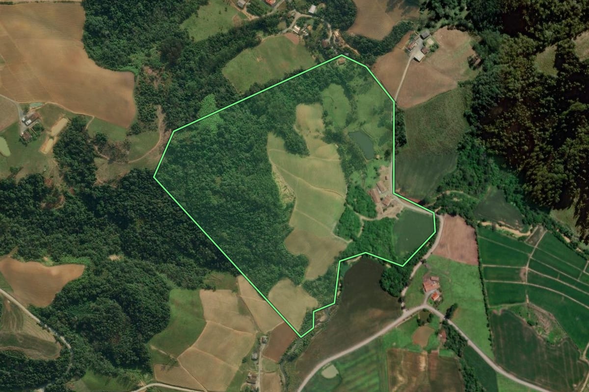 Imagem de satélite do imóvel rural em Petrolândia (SC), com o contorno declarado no CAR desenhado por cima.
