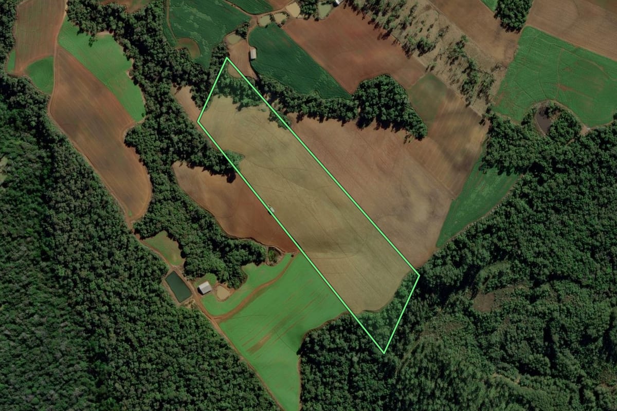 Imagem de satélite do imóvel rural em Petrolândia (SC), com o contorno declarado no CAR desenhado por cima.