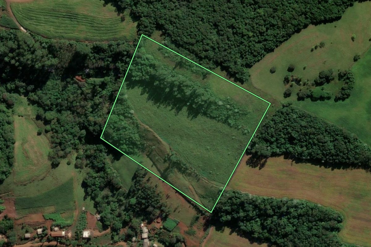 Imagem de satélite do imóvel rural em Pinhalzinho (SC), com o contorno declarado no CAR desenhado por cima.