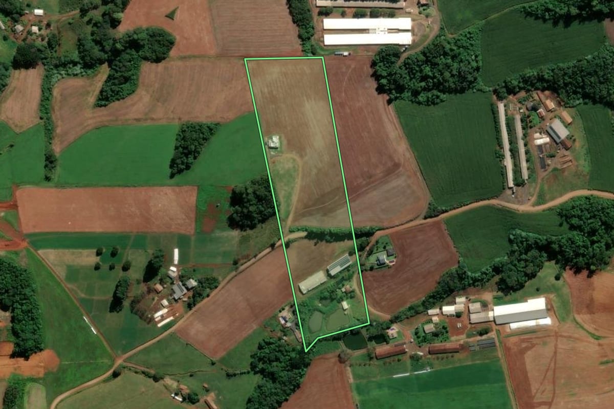 Imagem de satélite do imóvel rural em Pinhalzinho (SC), com o contorno declarado no CAR desenhado por cima.
