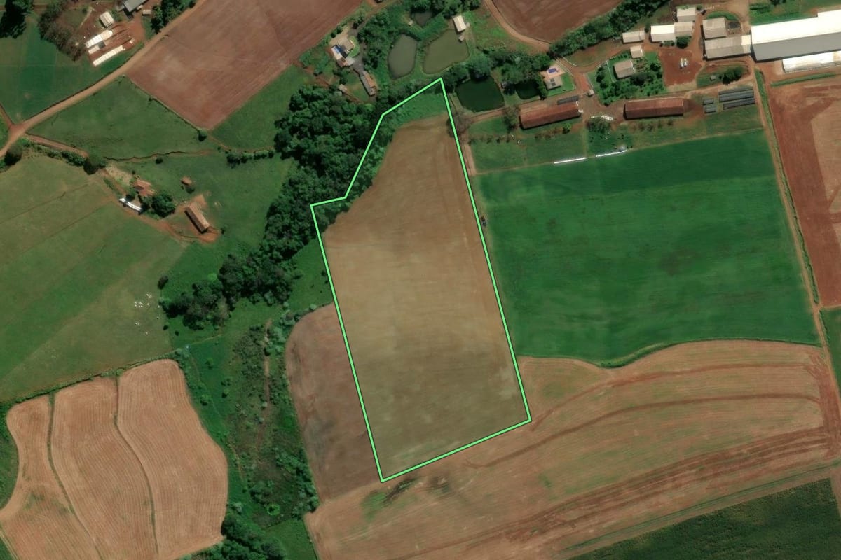Imagem de satélite do imóvel rural em Pinhalzinho (SC), com o contorno declarado no CAR desenhado por cima.