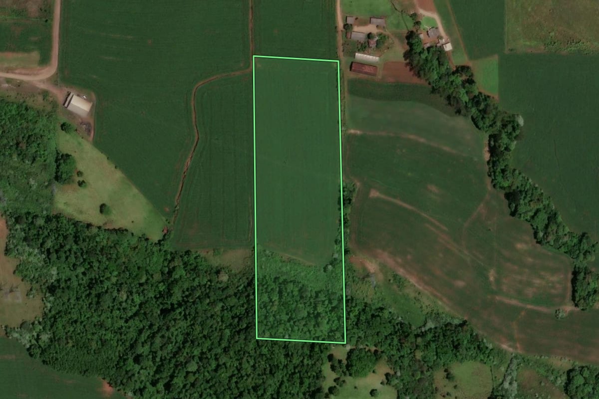 Imagem de satélite do imóvel rural em Pinhalzinho (SC), com o contorno declarado no CAR desenhado por cima.