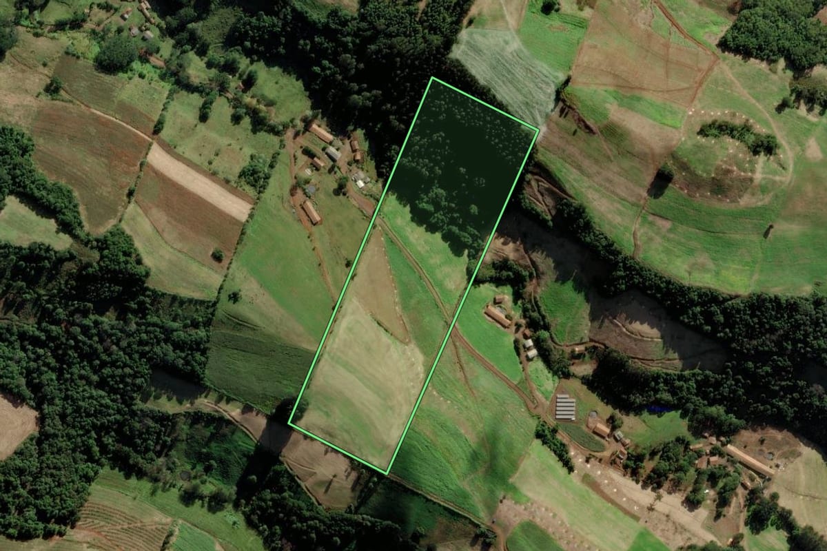 Imagem de satélite do imóvel rural em Pinheiro Preto (SC), com o contorno declarado no CAR desenhado por cima.