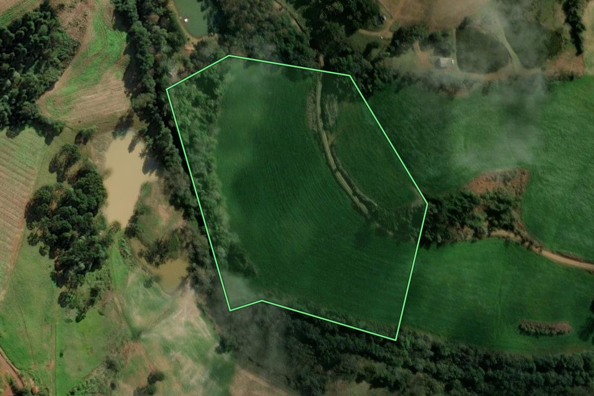 Imagem de satélite do imóvel rural em Pinheiro Preto (SC), com o contorno declarado no CAR desenhado por cima.