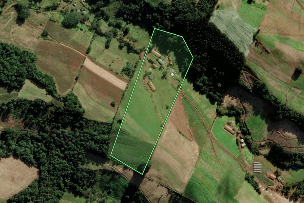 Imagem de satélite do imóvel rural em Pinheiro Preto (SC), com o contorno declarado no CAR desenhado por cima.
