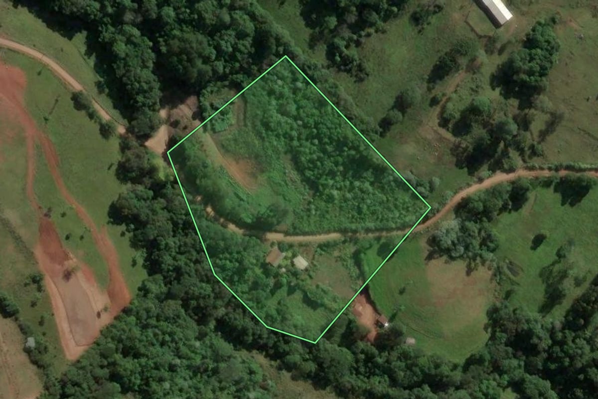 Imagem de satélite do imóvel rural em Piratuba (SC), com o contorno declarado no CAR desenhado por cima.