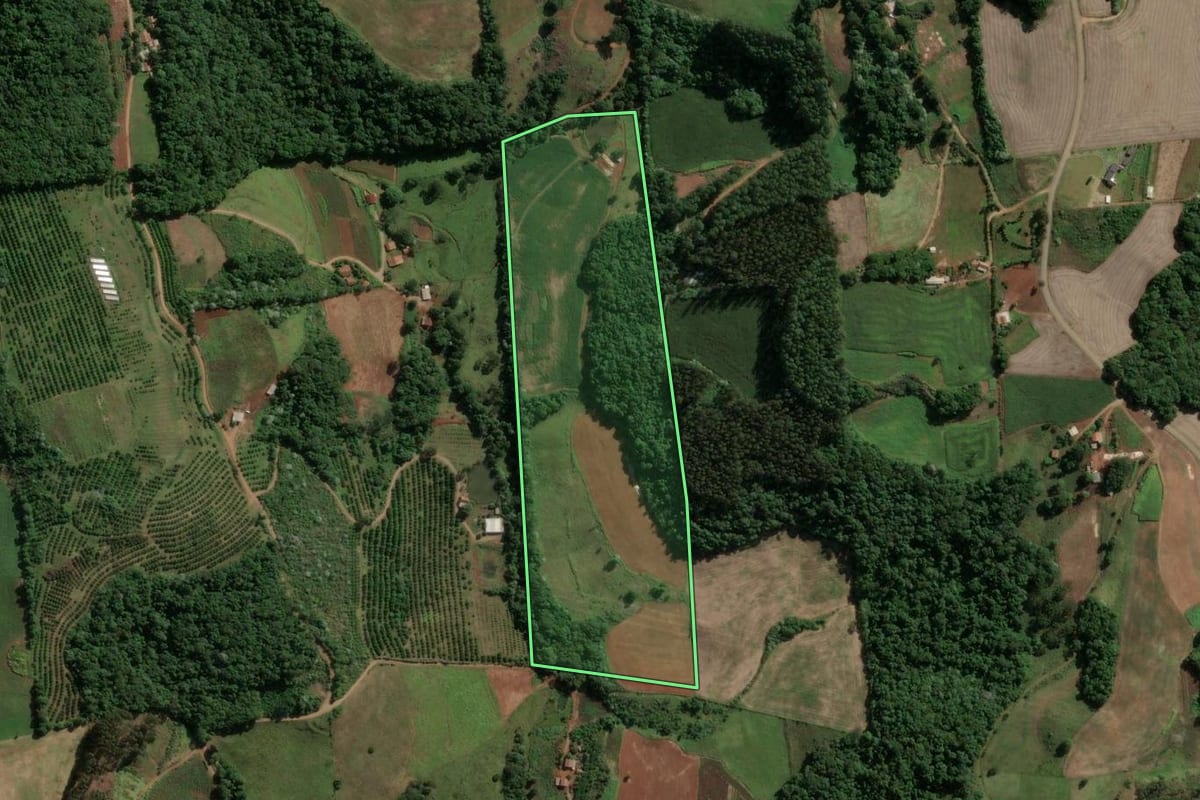 Imagem de satélite do imóvel rural em Piratuba (SC), com o contorno declarado no CAR desenhado por cima.