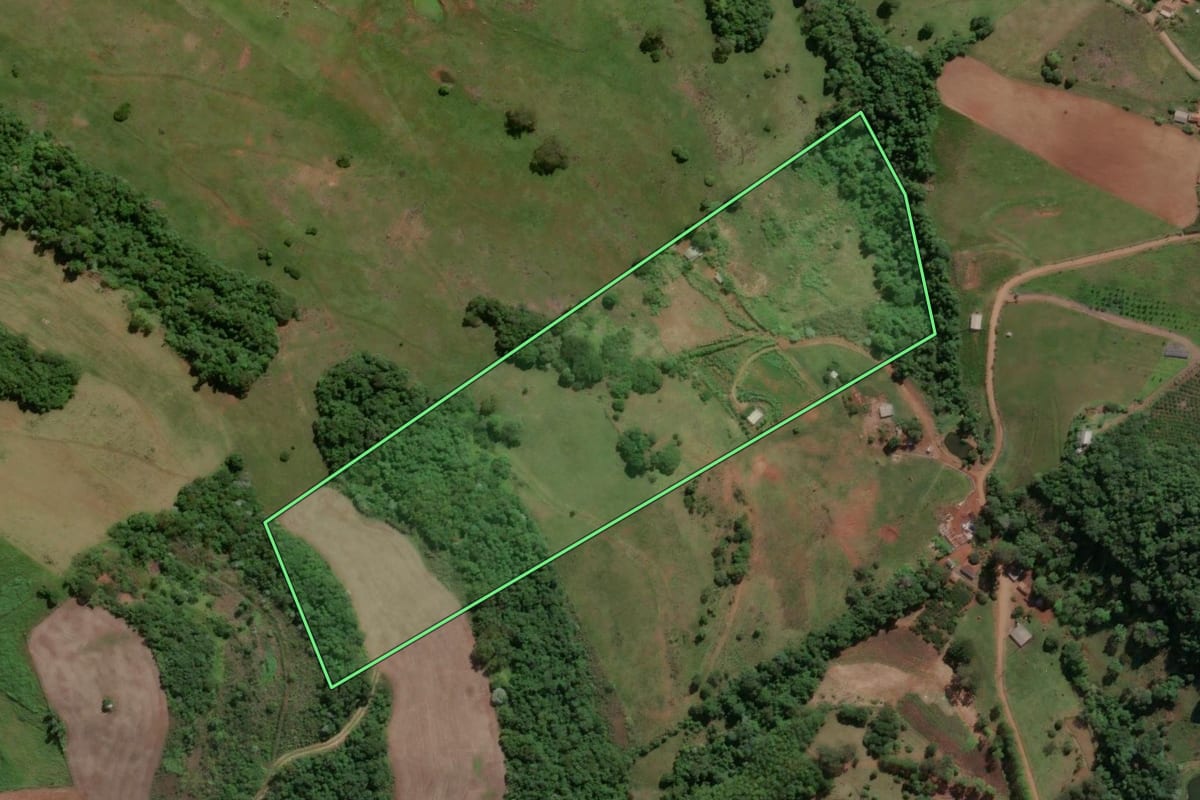 Imagem de satélite do imóvel rural em Piratuba (SC), com o contorno declarado no CAR desenhado por cima.