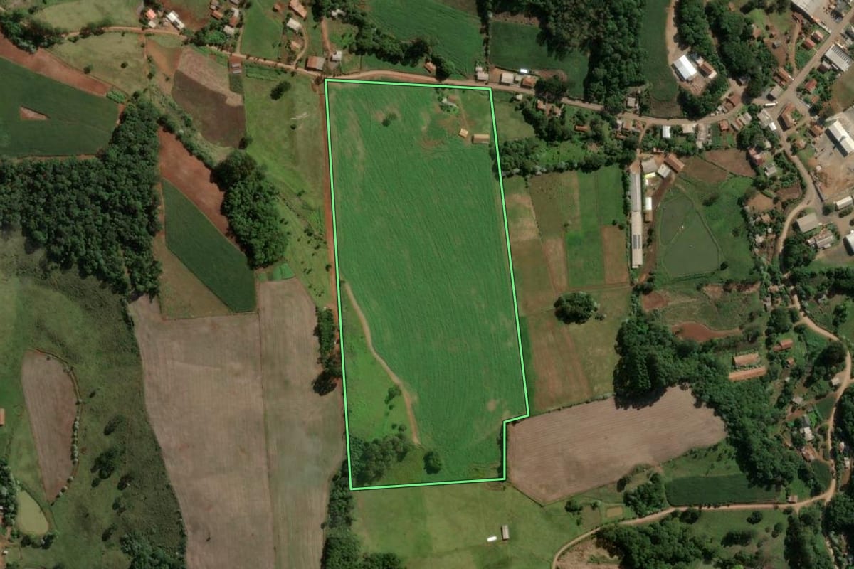Imagem de satélite do imóvel rural em Piratuba (SC), com o contorno declarado no CAR desenhado por cima.