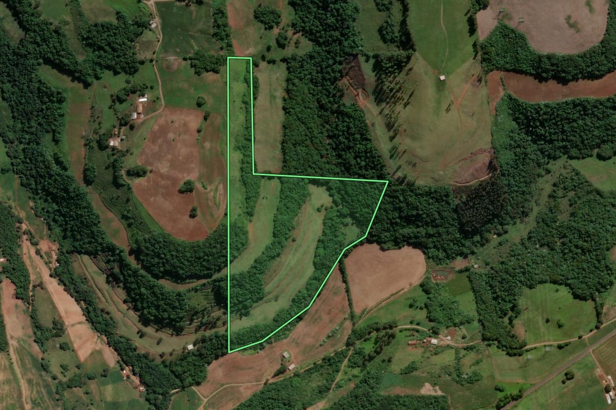 Imagem de satélite do imóvel rural em Piratuba (SC), com o contorno declarado no CAR desenhado por cima.