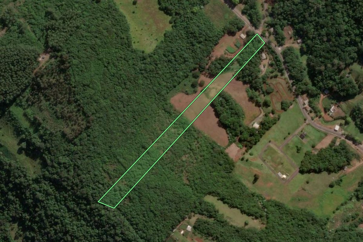 Imagem de satélite do imóvel rural em Piratuba (SC), com o contorno declarado no CAR desenhado por cima.
