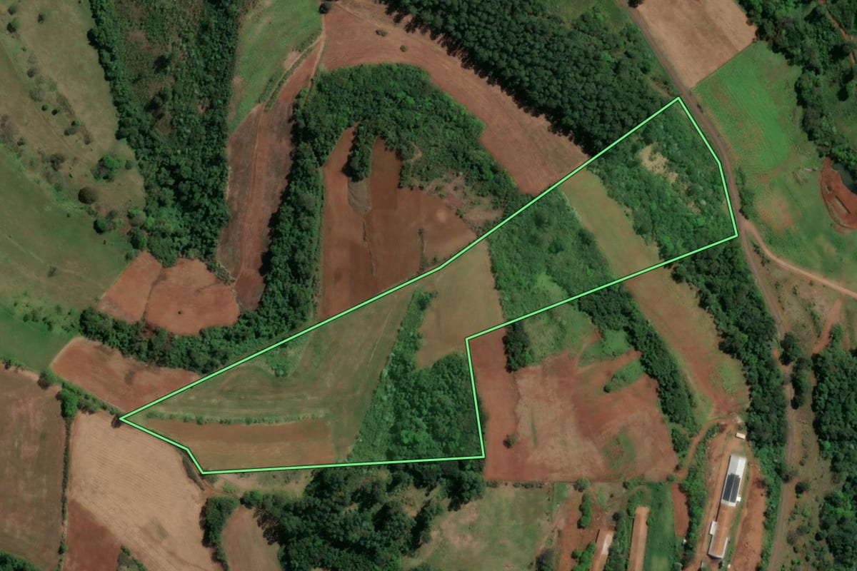 Imagem de satélite do imóvel rural em Planalto Alegre (SC), com o contorno declarado no CAR desenhado por cima.