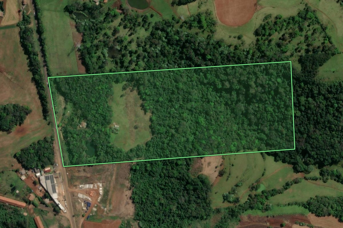 Imagem de satélite do imóvel rural em Planalto Alegre (SC), com o contorno declarado no CAR desenhado por cima.