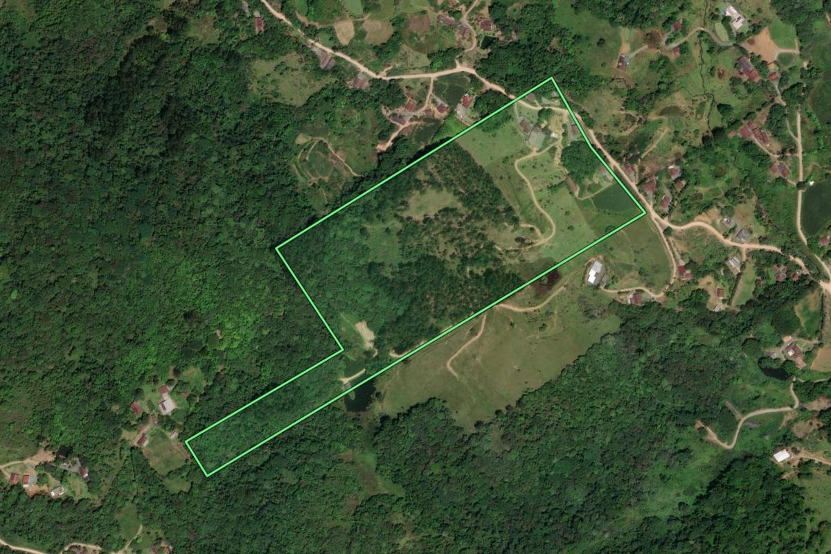 Imagem de satélite do imóvel rural em Pomerode (SC), com o contorno declarado no CAR desenhado por cima.