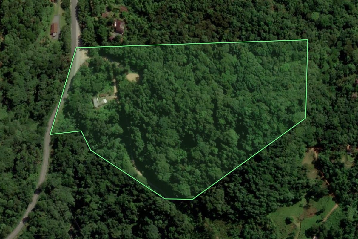 Imagem de satélite do imóvel rural em Pomerode (SC), com o contorno declarado no CAR desenhado por cima.