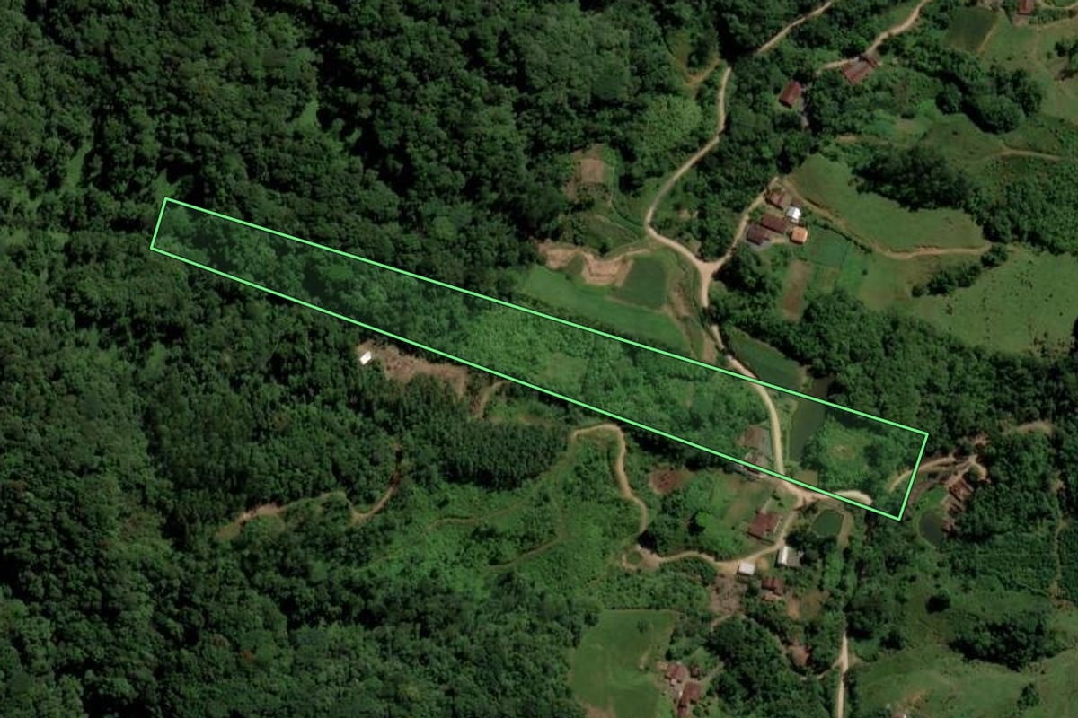 Imagem de satélite do imóvel rural em Pomerode (SC), com o contorno declarado no CAR desenhado por cima.