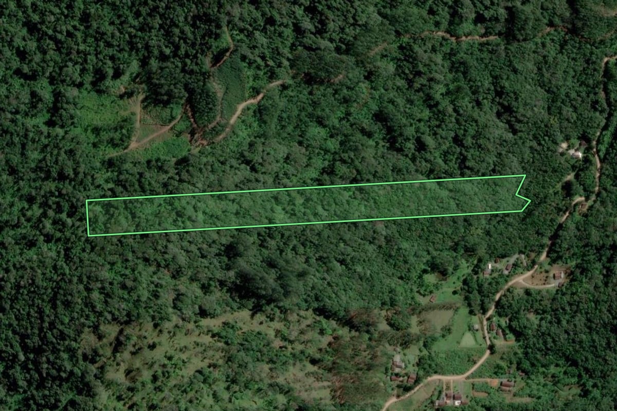 Imagem de satélite do imóvel rural em Pomerode (SC), com o contorno declarado no CAR desenhado por cima.