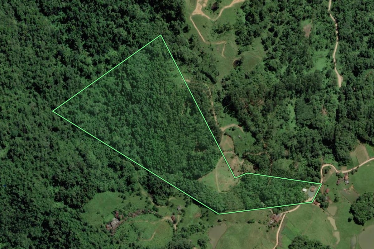 Imagem de satélite do imóvel rural em Pomerode (SC), com o contorno declarado no CAR desenhado por cima.
