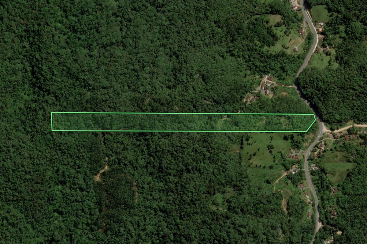 Imagem de satélite do imóvel rural em Pomerode (SC), com o contorno declarado no CAR desenhado por cima.