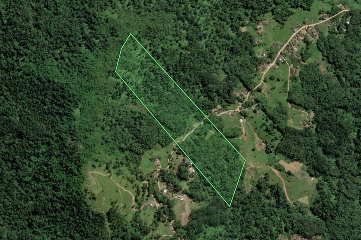 Imagem de satélite do imóvel rural em Pomerode (SC), com o contorno declarado no CAR desenhado por cima.