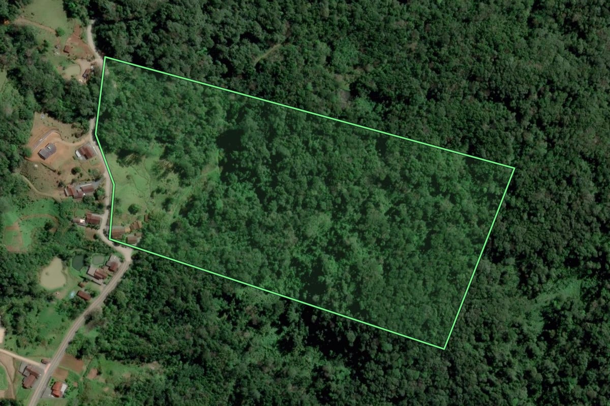 Imagem de satélite do imóvel rural em Pomerode (SC), com o contorno declarado no CAR desenhado por cima.