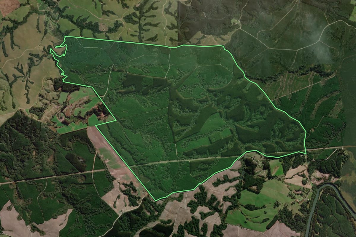 Imagem de satélite do imóvel rural em Ponte Alta (SC), com o contorno declarado no CAR desenhado por cima.