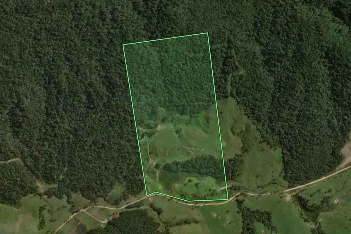 Imagem de satélite do imóvel rural em Ponte Alta (SC), com o contorno declarado no CAR desenhado por cima.