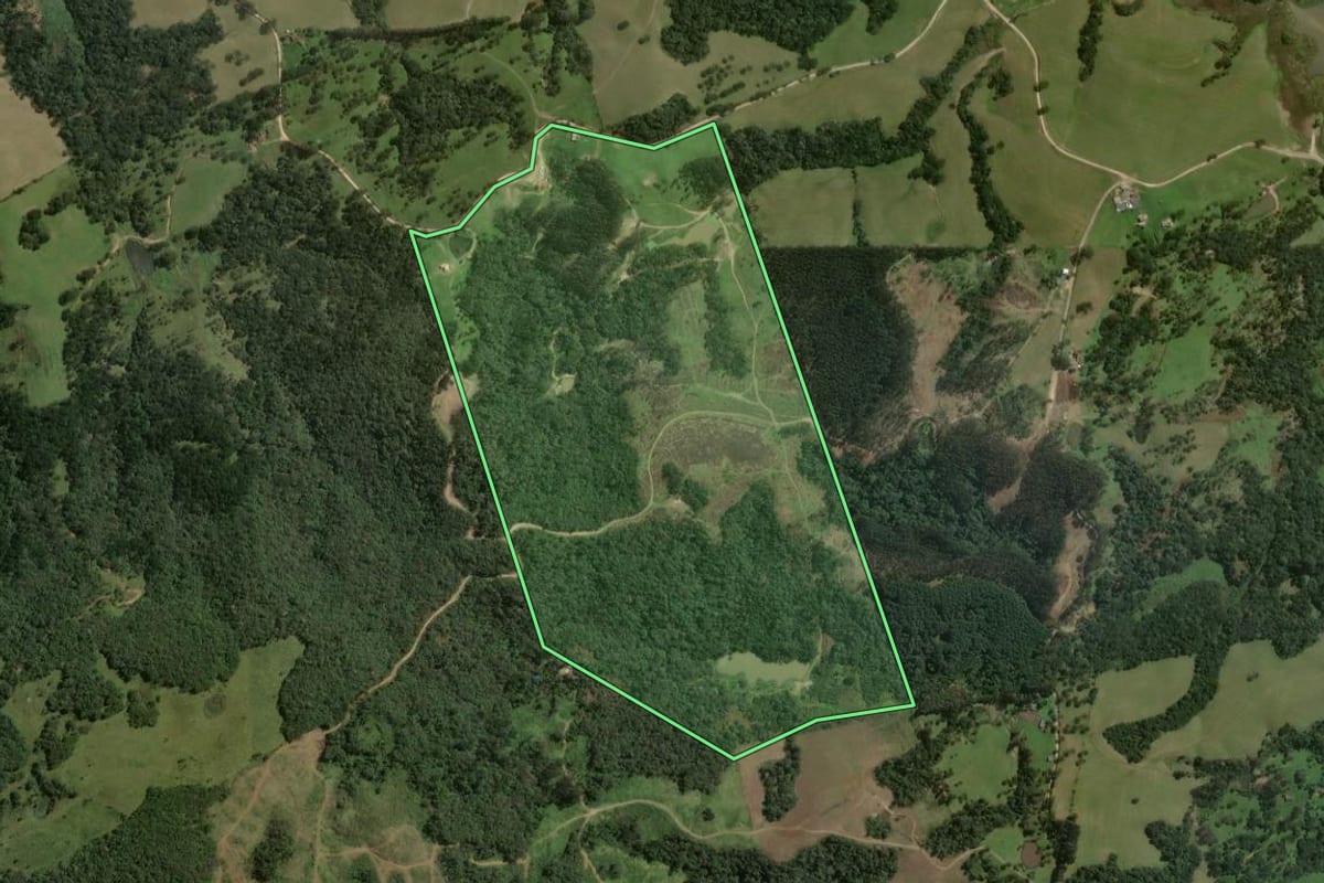 Imagem de satélite do imóvel rural em Ponte Alta (SC), com o contorno declarado no CAR desenhado por cima.