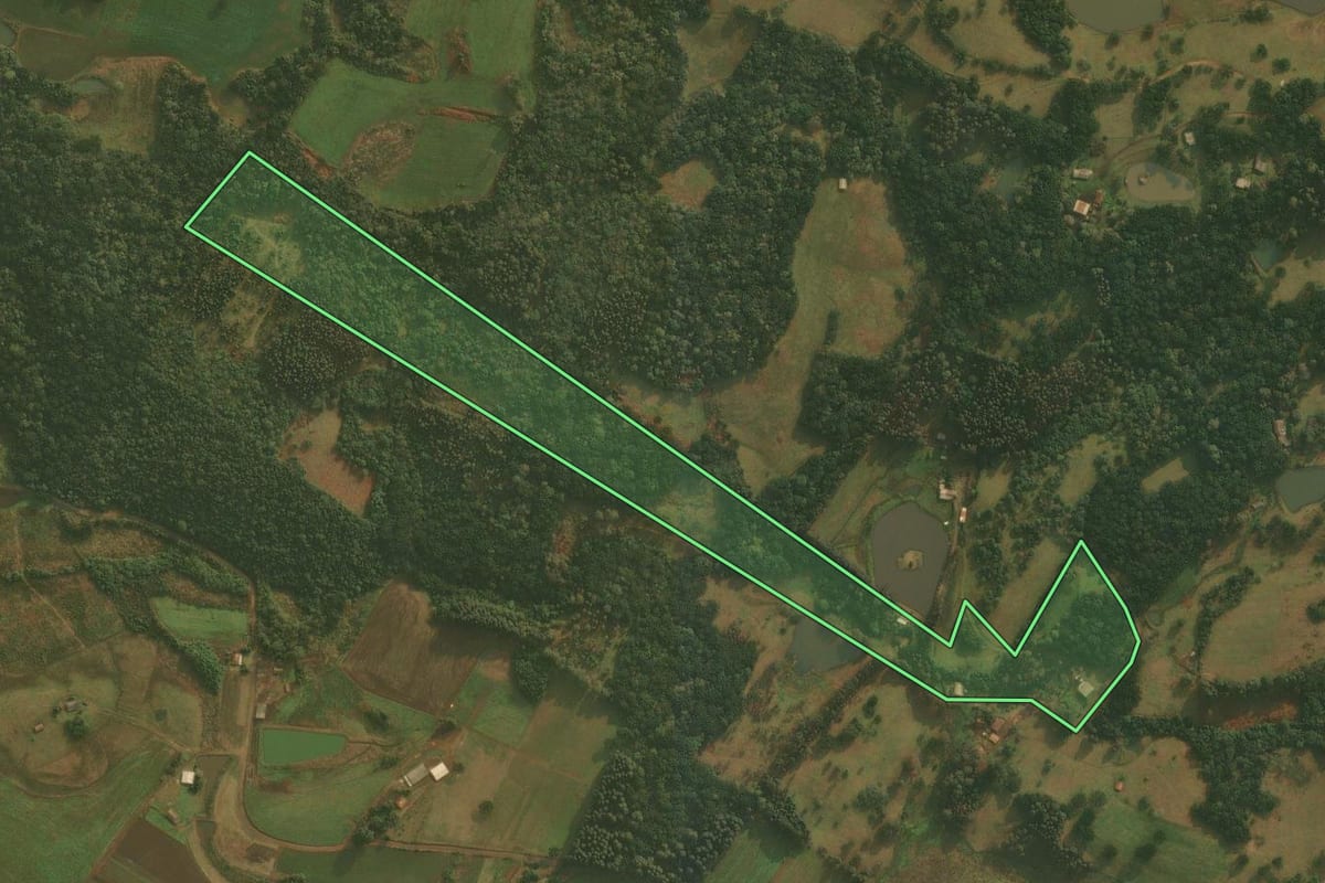 Imagem de satélite do imóvel rural em Ponte Alta (SC), com o contorno declarado no CAR desenhado por cima.