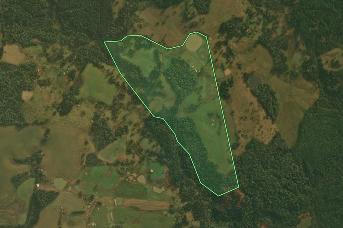 Imagem de satélite do imóvel rural em Ponte Alta (SC), com o contorno declarado no CAR desenhado por cima.