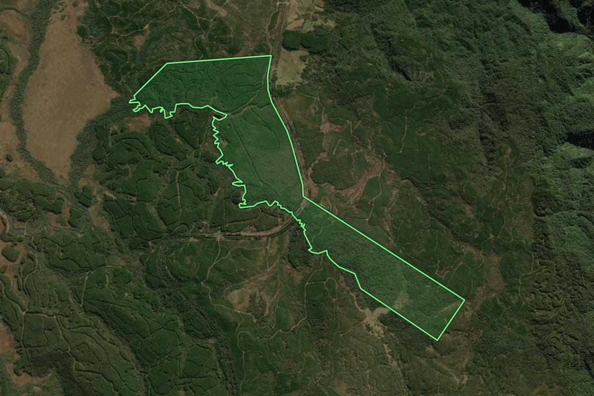 Imagem de satélite do imóvel rural em Ponte Alta do Norte (SC), com o contorno declarado no CAR desenhado por cima.