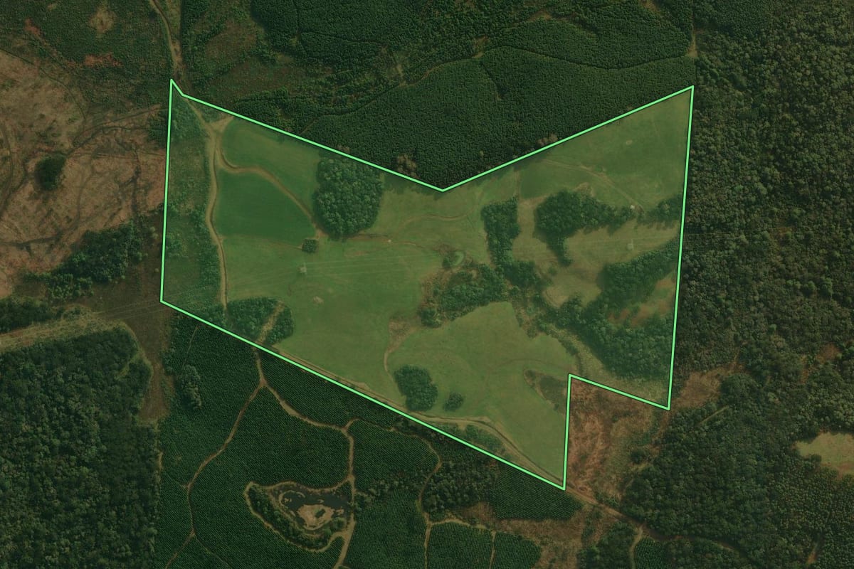 Imagem de satélite do imóvel rural em Ponte Alta do Norte (SC), com o contorno declarado no CAR desenhado por cima.