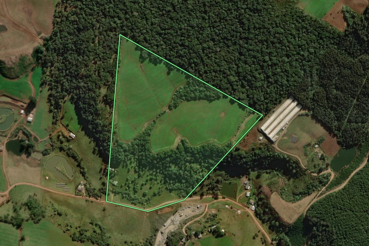 Imagem de satélite do imóvel rural em Ponte Serrada (SC), com o contorno declarado no CAR desenhado por cima.
