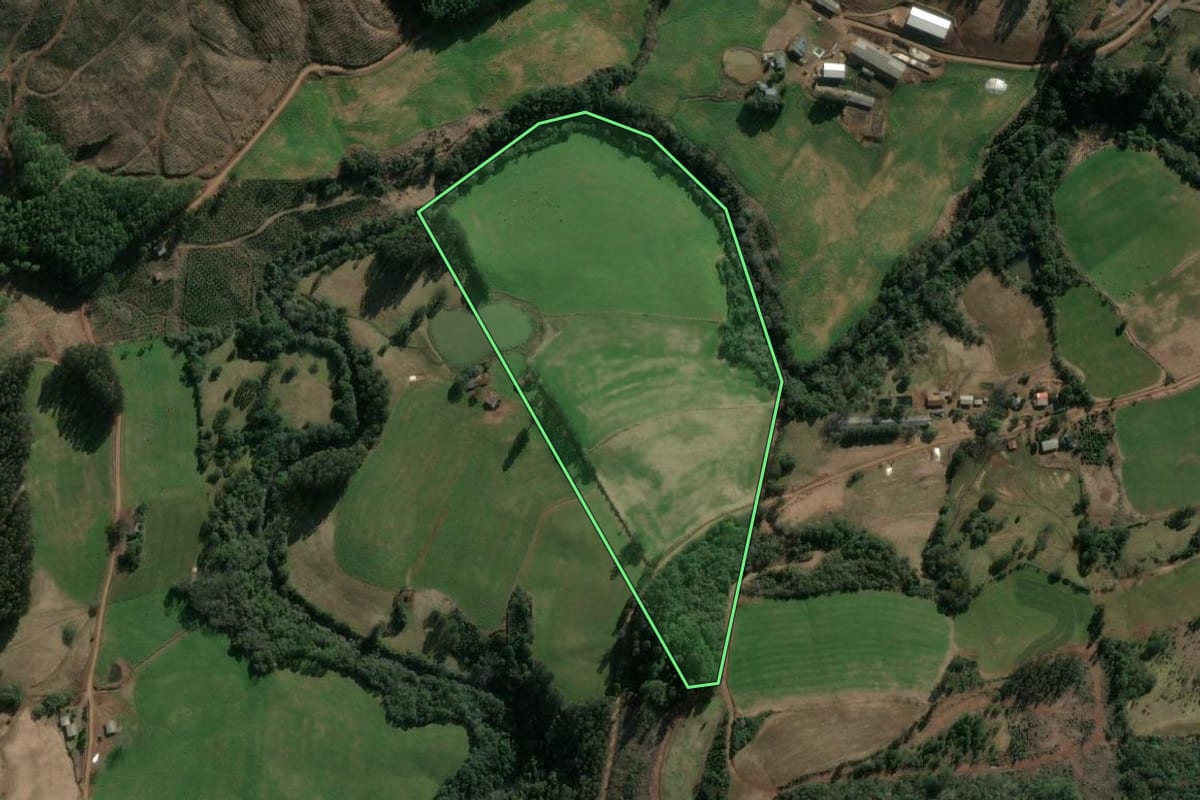 Imagem de satélite do imóvel rural em Ponte Serrada (SC), com o contorno declarado no CAR desenhado por cima.