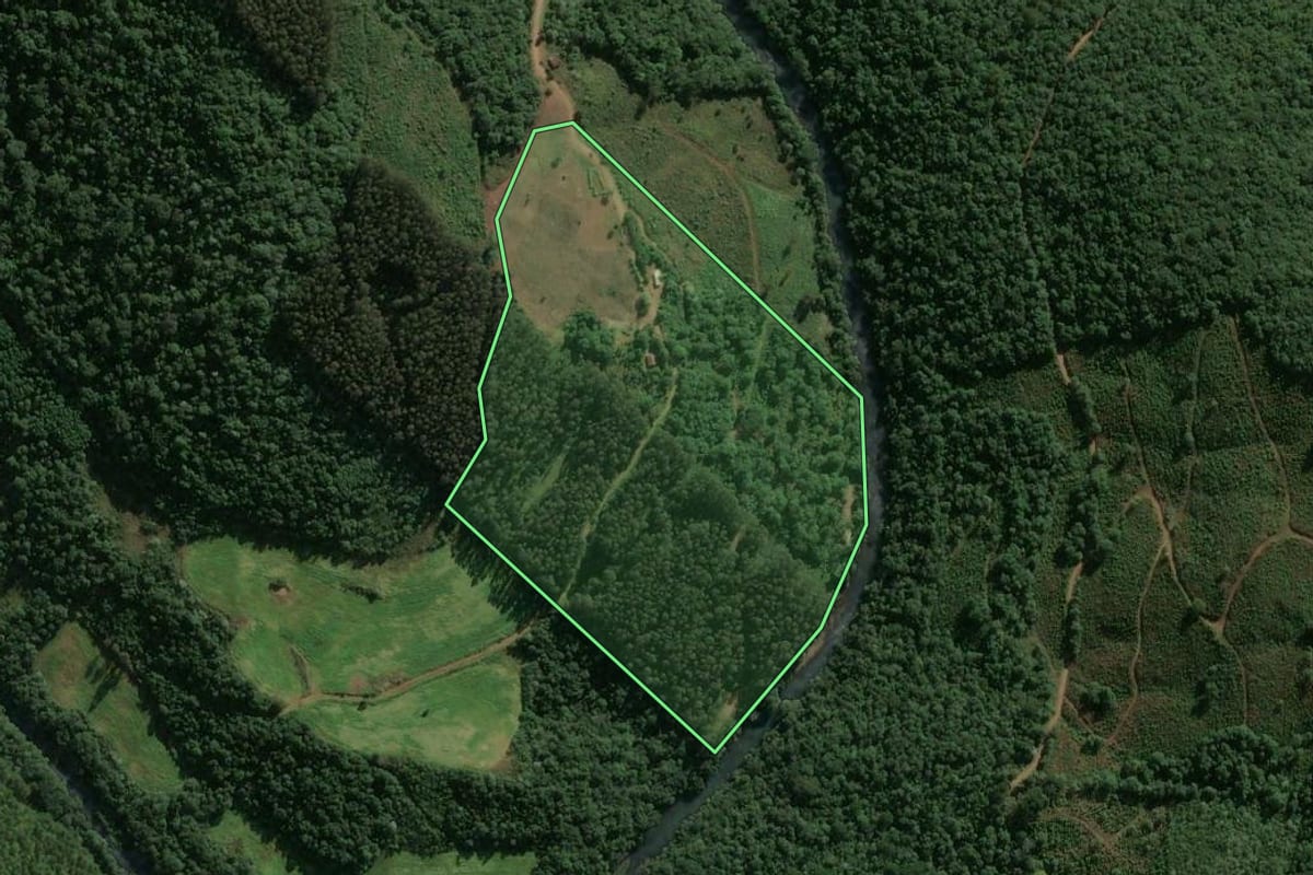Imagem de satélite do imóvel rural em Ponte Serrada (SC), com o contorno declarado no CAR desenhado por cima.