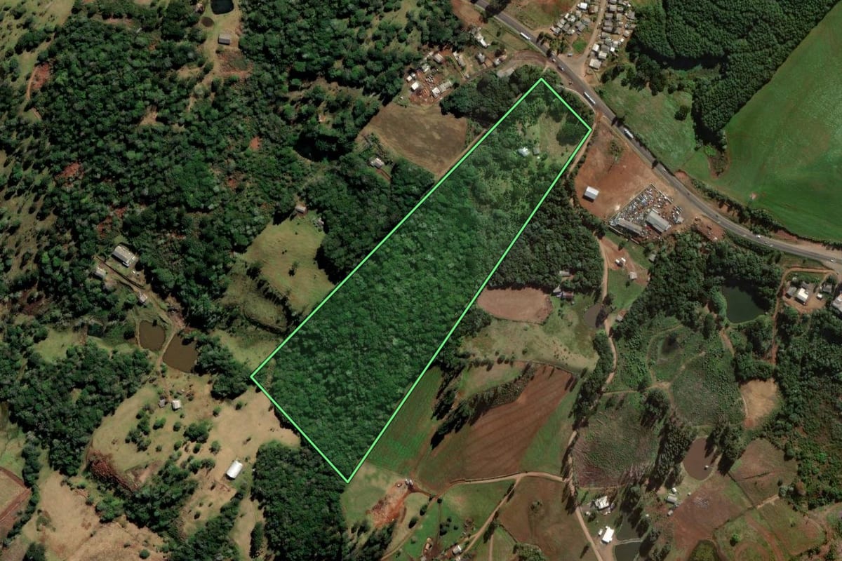Imagem de satélite do imóvel rural em Ponte Serrada (SC), com o contorno declarado no CAR desenhado por cima.