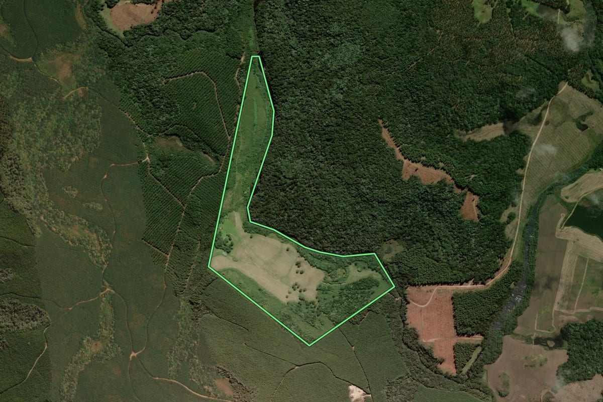 Imagem de satélite do imóvel rural em Ponte Serrada (SC), com o contorno declarado no CAR desenhado por cima.