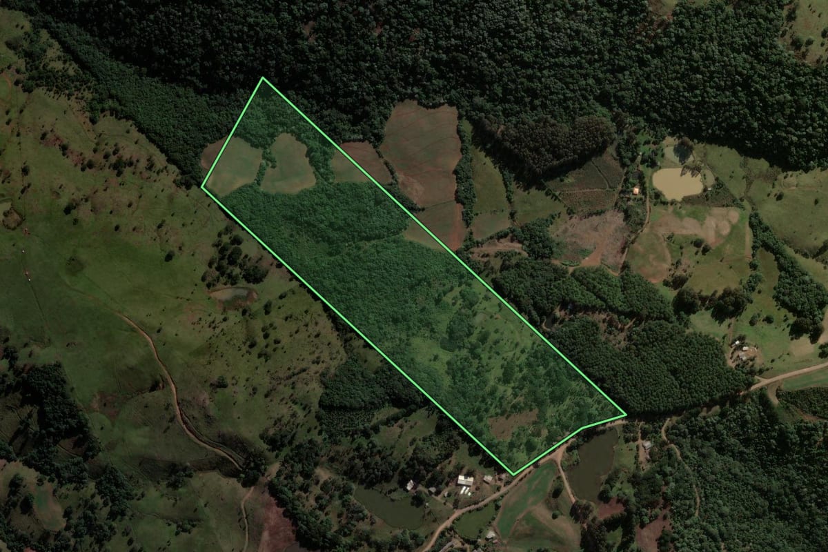 Imagem de satélite do imóvel rural em Ponte Serrada (SC), com o contorno declarado no CAR desenhado por cima.