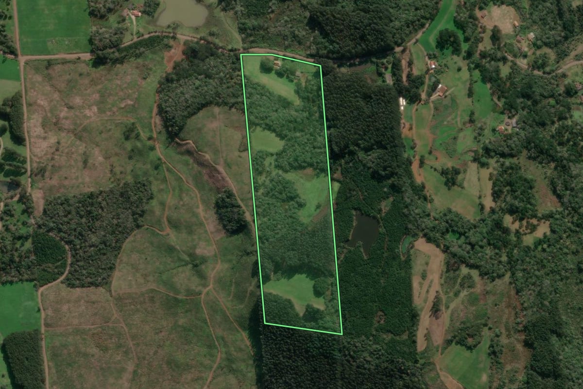 Imagem de satélite do imóvel rural em Porto União (SC), com o contorno declarado no CAR desenhado por cima.