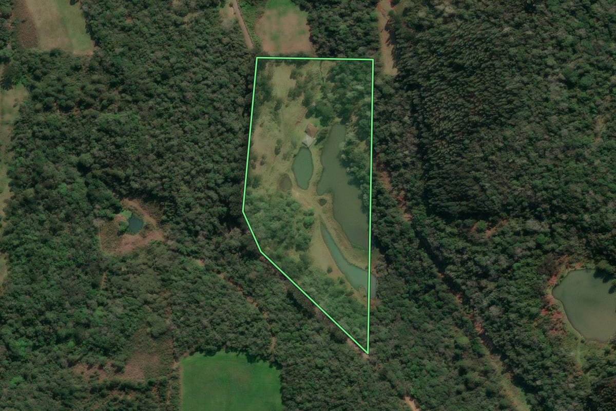 Imagem de satélite do imóvel rural em Porto União (SC), com o contorno declarado no CAR desenhado por cima.