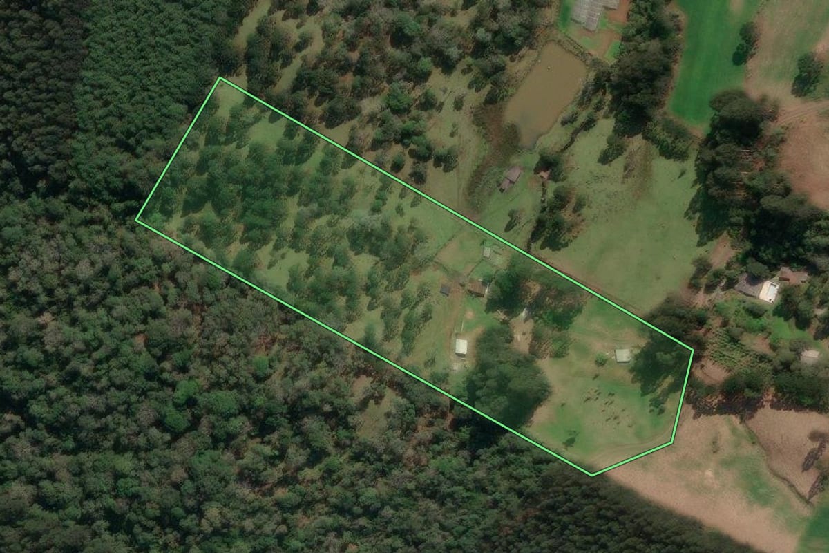 Imagem de satélite do imóvel rural em Porto União (SC), com o contorno declarado no CAR desenhado por cima.