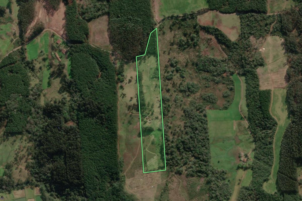 Imagem de satélite do imóvel rural em Porto União (SC), com o contorno declarado no CAR desenhado por cima.