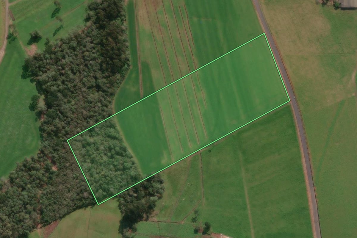 Imagem de satélite do imóvel rural em Porto União (SC), com o contorno declarado no CAR desenhado por cima.