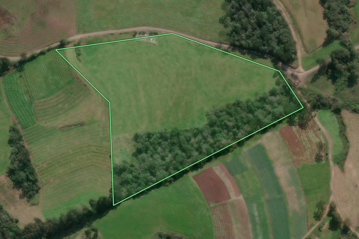 Imagem de satélite do imóvel rural em Porto União (SC), com o contorno declarado no CAR desenhado por cima.